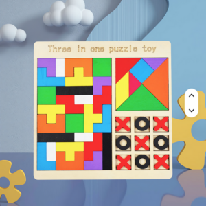wooden educational puzzle toy – 3 in 1 brain development game